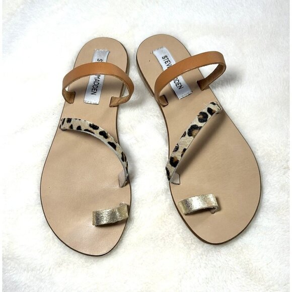 Steve Madden Tan and Leopard Print Sandals - Picture 2 of 10